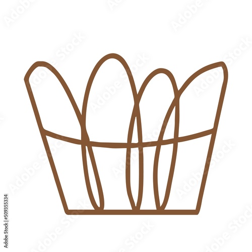 Metal wire fruit basket isolated on white background, kitchen utensils. Flat design, cartoon hand drawn, vector.