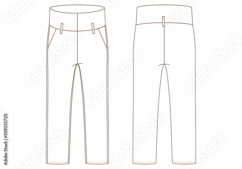 technical sketch of womens trousers with pockets