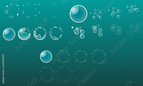Air bubbles underwater on a transparent background. Soap bubbles