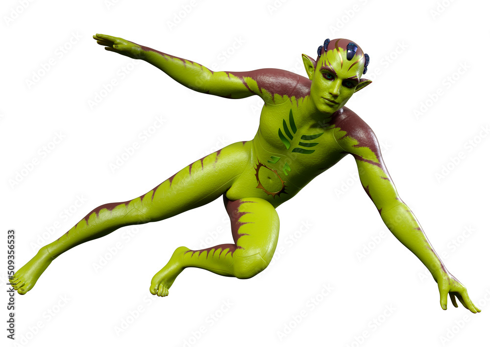 Fototapeta premium 3D Rendering Green Alien on White