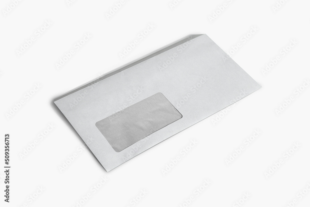Blank windowed envelope with shadow mockup isolated on background. 3d rendering.