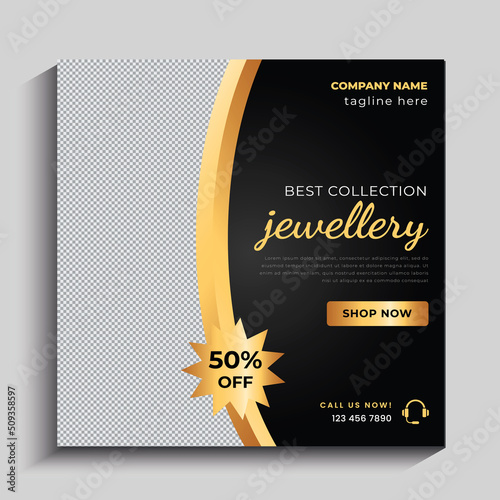 Jewelry social media post, web banner or square flyer design template