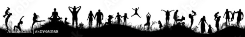 Family in nature. Silhouettes of people. Vector illustration
