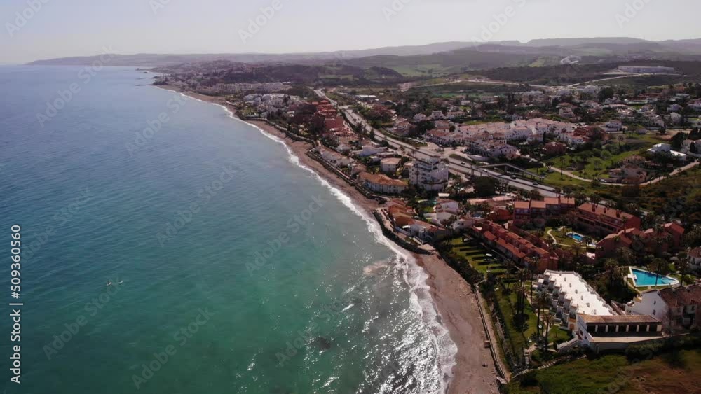 Aerial View Above Estepona Coastline With Turquoise Waters Of Alboran Sea Aerial View Above Estepona Coastline With Turquoise Waters Of Alboran Sea