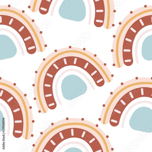 Seamless pattern with hand drawn rainbows.
