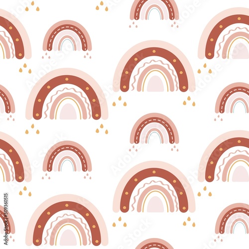Seamless pattern with hand drawn rainbows.