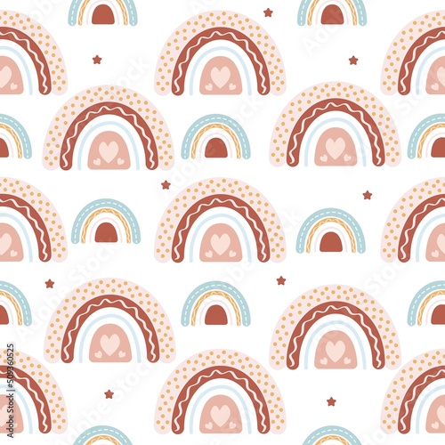 Seamless pattern with hand drawn rainbows.