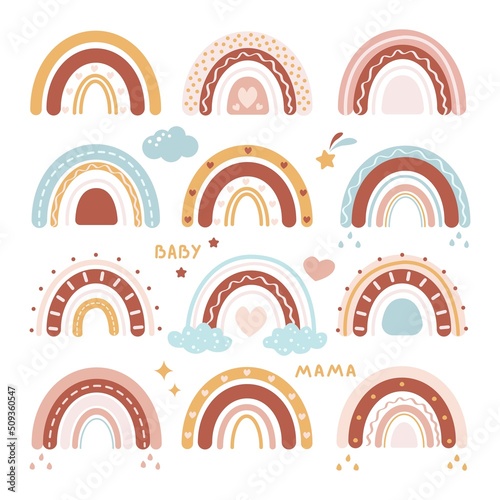 Set of isolated pastel rainbows- vector illustration, eps
