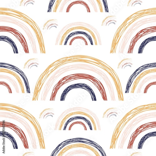 Seamless pattern with rainbows. Freehand doodle style  modern decoration. Trendy texture for fabric  wrapping  textile  wallpaper  clothing  surface texture  prints. Vector illustration