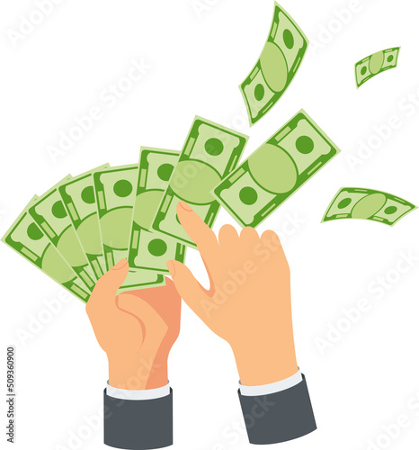 Hands scatter paper banknotes. Throw money away.
