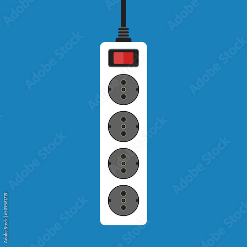Plug vector. Outlet vector. Power strip safety, short circuit from full plug in 5-outlet power strip. Dangerous from short circuit peripheral.
