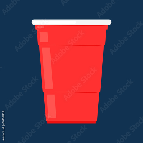 Red plastic party cup, material design. Red beer cup vector.