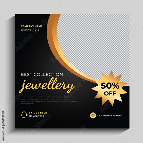Jewelry social media post, web banner or square flyer design template