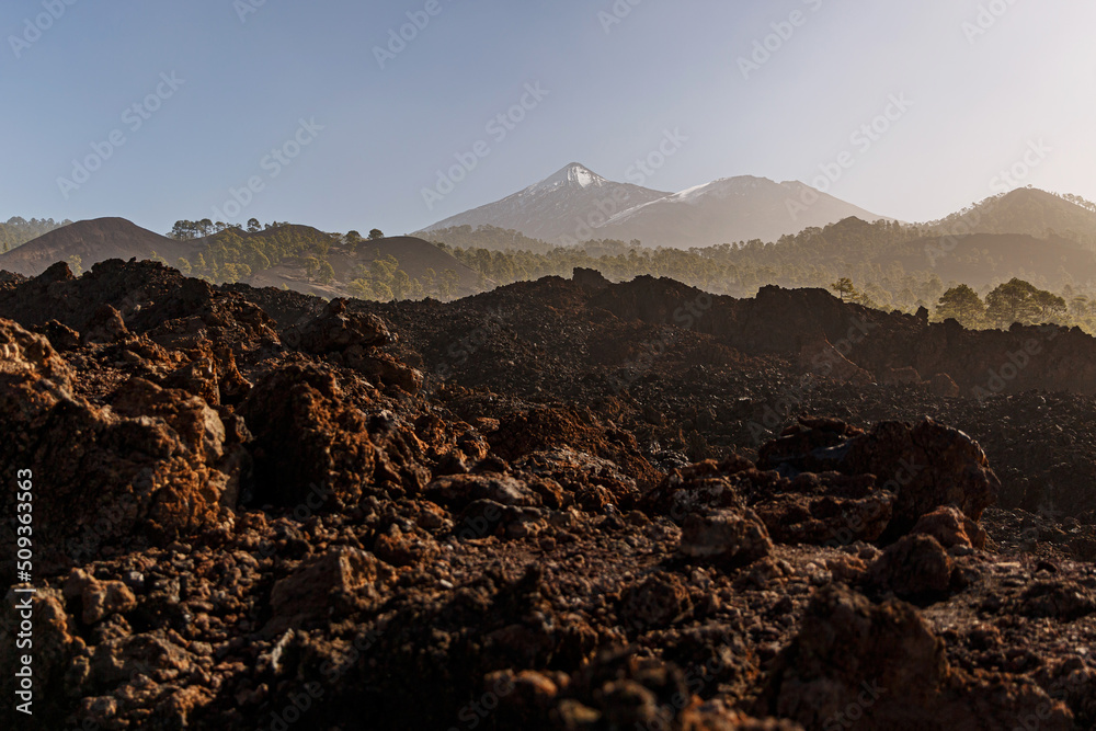 Volcanic landscape. Black rocky texture of cooled lava in Teide national park, Tenerife. Volcanic landscape. Black rocky texture of cooled lava in Teide national park, Tenerife.