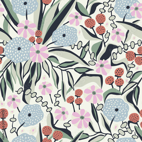 Vector flower bouquet botanical illustration seamless repeat pattern fashion and home kitchen fabric design digital artwork
