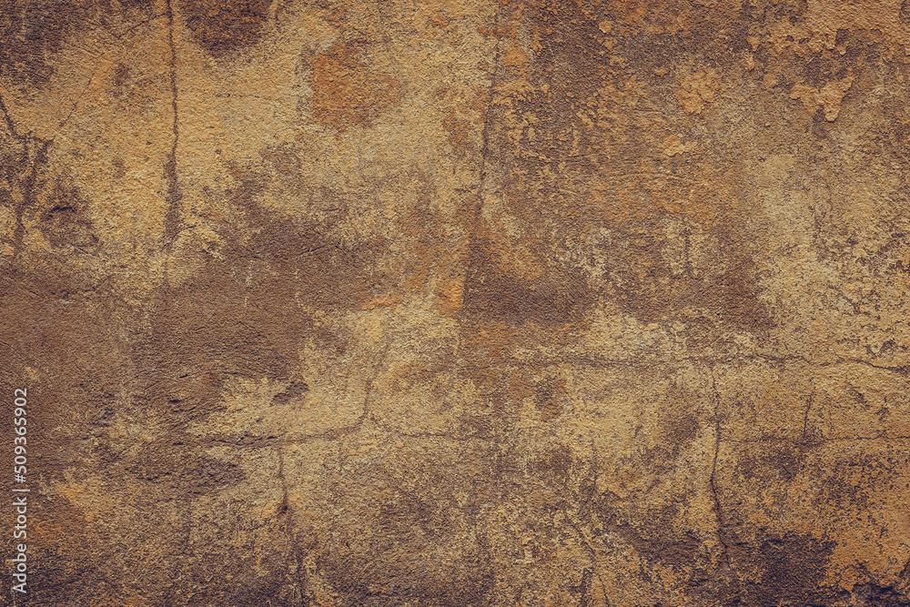 Dark brown cement wall, abstract vintage background. Concrete grunge texture, stucco. Plaster surface. Blank space. Design backdrop. Natural weathered paper.