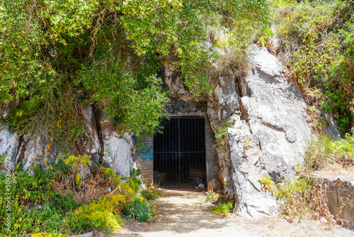 Entrance to a cave located on the mountain at the top of the Rock of Gibraltar