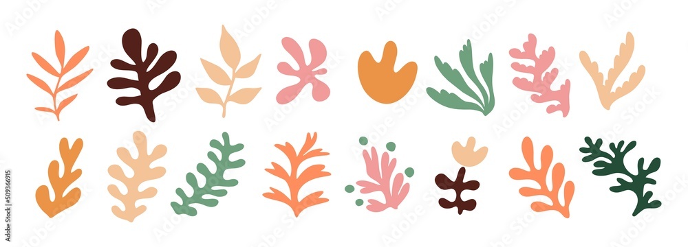 Set of hand drawn exotic jungle leaves, flowers and plants. Abstract modern trendy vector illustration. Perfect for posters, instagram posts, stickers. Set of hand drawn exotic jungle leaves, flowers and plants. Abstract modern trendy vector illustration. Perfect for posters, instagram posts, stickers.