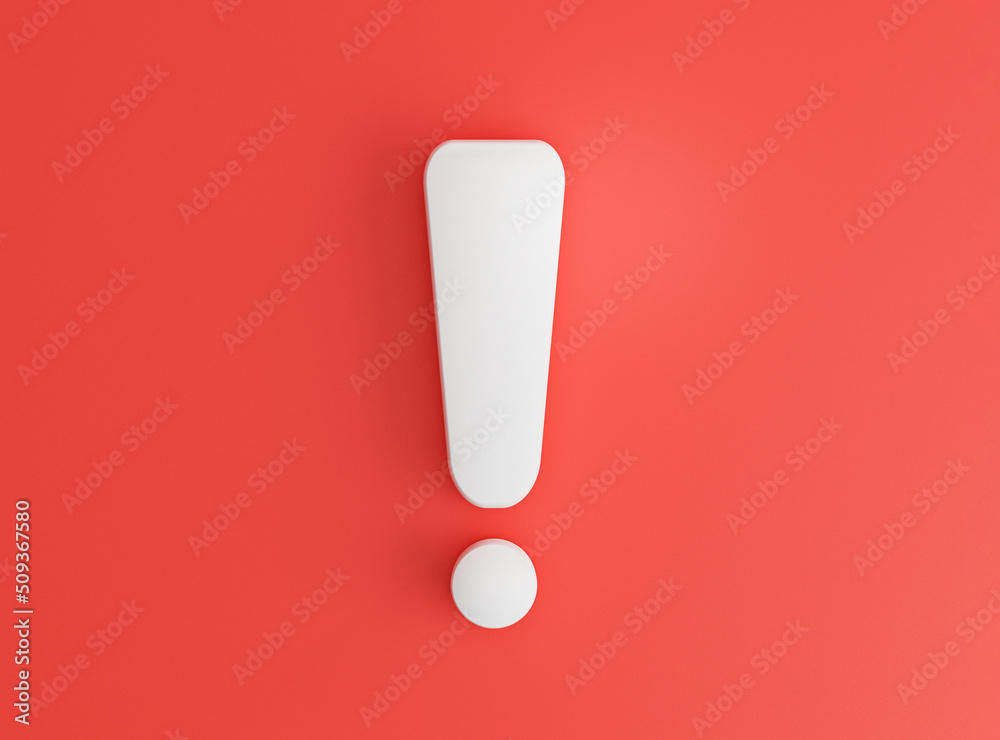 White caution warning sing on red background for attention exclamation mark traffic sign by 3d render illustration. - obrazy, fototapety, plakaty 