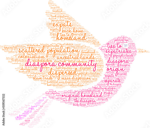 Diaspora Community Word Cloud on a white background. 