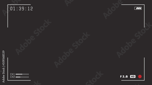 Video camera viewfinder overlay. HD template. Full hd format with 120 fps. Camera frame vector template. White lines and text, rec icon with information and timing on transparent background. 