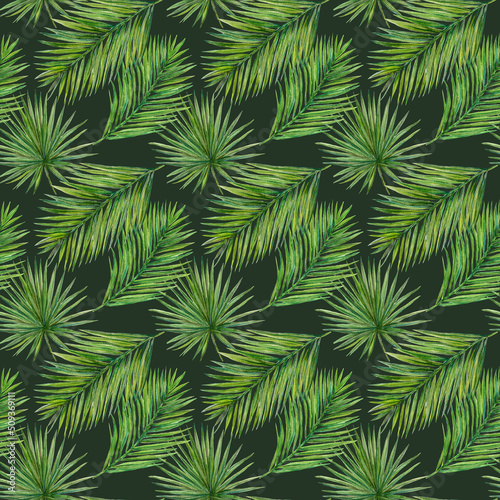 Coconut palm leaves watercolor seamless pattern © GooseFrol