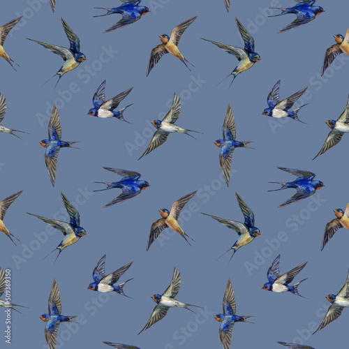 Swallow watercolor seamless pattern