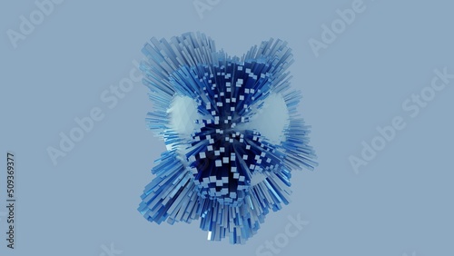 Abstract cubes shape a sphere on blue background in technology concept. 3d illustration