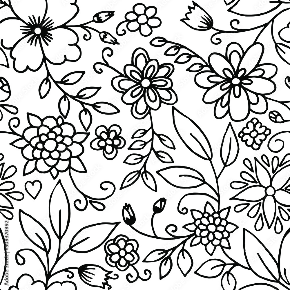 Flowers pattern vector. A simple drawing of flowers and leaves.