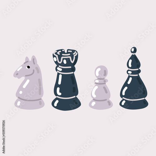 Vector illustration of Chess set. Knight, Rook, Pawn, Bishop
