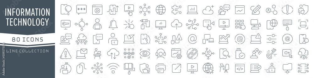 Information technology line icons collection. Big UI icon set in a flat design. Thin outline icons pack. Vector illustration EPS10 - obrazy, fototapety, plakaty 