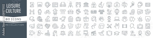 Art and culture line icons collection. Big UI icon set in a flat design. Thin outline icons pack. Vector illustration EPS10