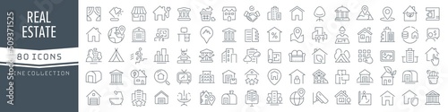 Real estate line icons collection. Big UI icon set in a flat design. Thin outline icons pack. Vector illustration EPS10