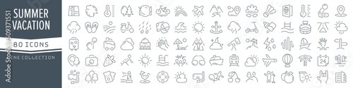 Summer vacation line icons collection. Big UI icon set in a flat design. Thin outline icons pack. Vector illustration EPS10