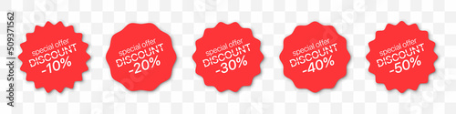 Special offer tags collection. Set of red discount labels with shadow. Sale banners with percent
