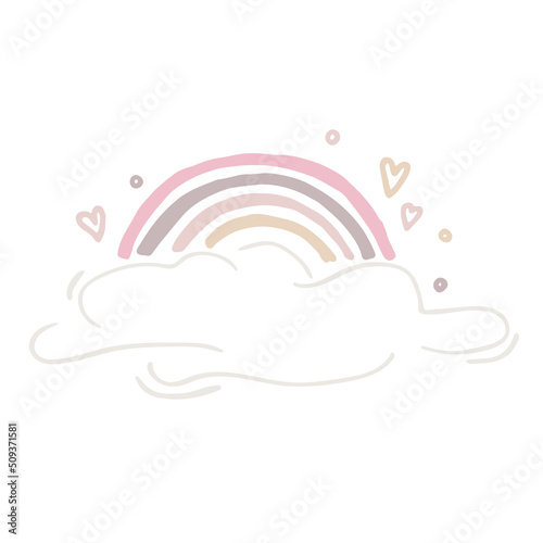 Vector Hand drawn cute rainbow with hearts
