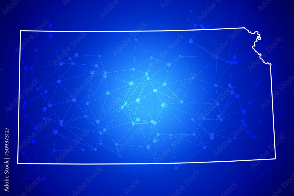 Obraz premium KANSAS Map Technology with network connection background