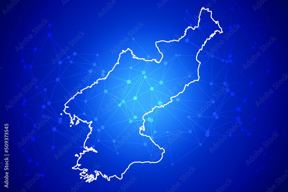 North Korea Map Technology with network connection background North Korea Map Technology with network connection background