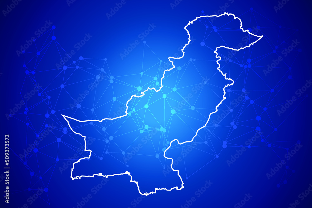 Pakistan Map Technology with network connection background