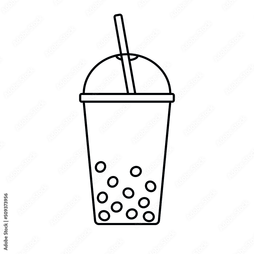 Vector flat outline boba bubble tea isolated on white background Vector flat outline boba bubble tea isolated on white background