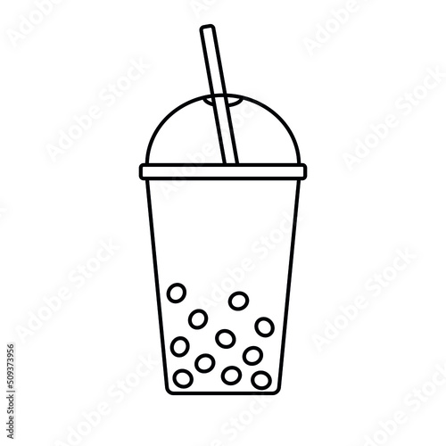 Vector flat outline boba bubble tea isolated on white background