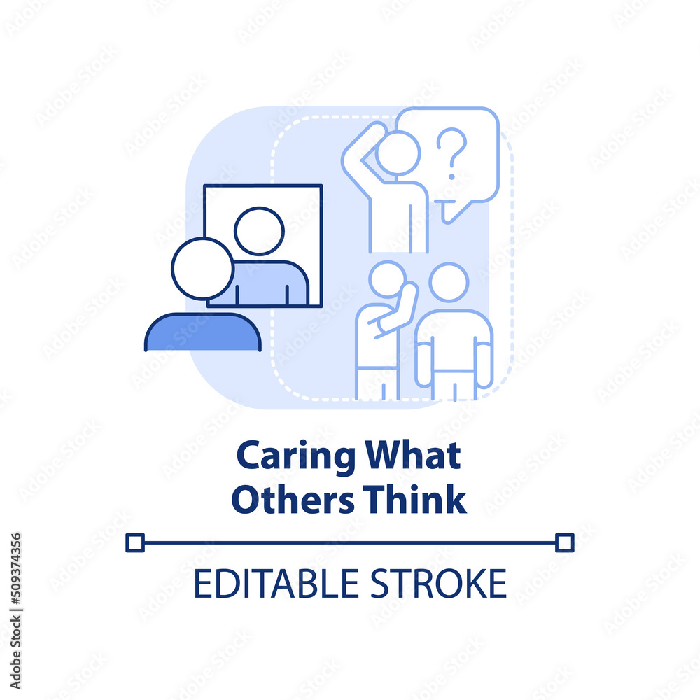 Caring what others think light blue concept icon. Emotional issue abstract idea thin line illustration. Approval seeker. Isolated outline drawing. Editable stroke. Arial, Myriad Pro-Bold fonts used Caring what others think light blue concept icon. Emotional issue abstract idea thin line illustration. Approval seeker. Isolated outline drawing. Editable stroke. Arial, Myriad Pro-Bold fonts used