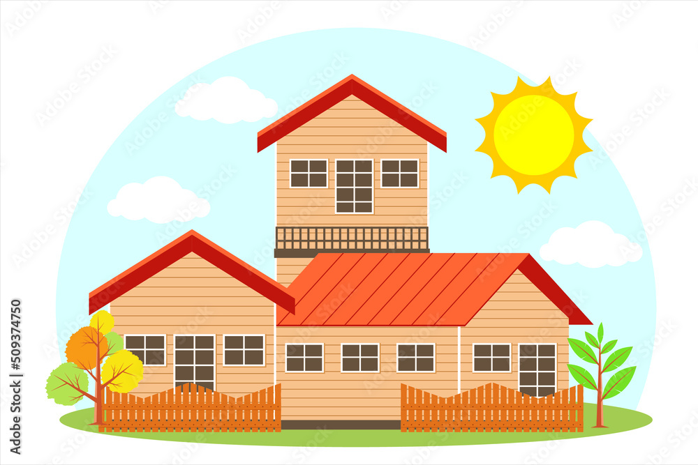 Wooden house. Illustration of a wooden construction house