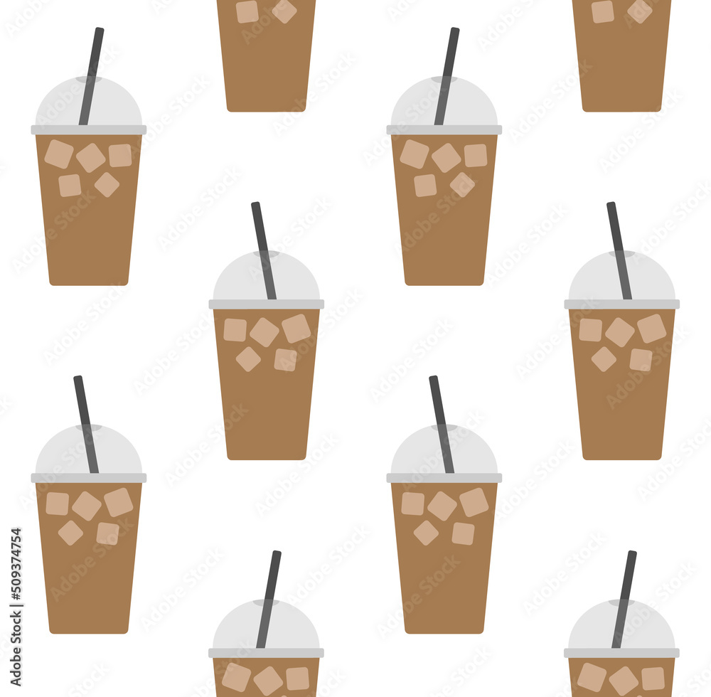 Vector seamless pattern of flat iced coffee isolated on white background