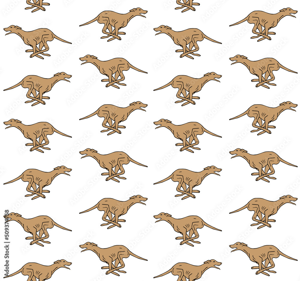 Fototapeta premium Vector seamless pattern of hand drawn doodle sketch colored running whippet dog isolated on white background