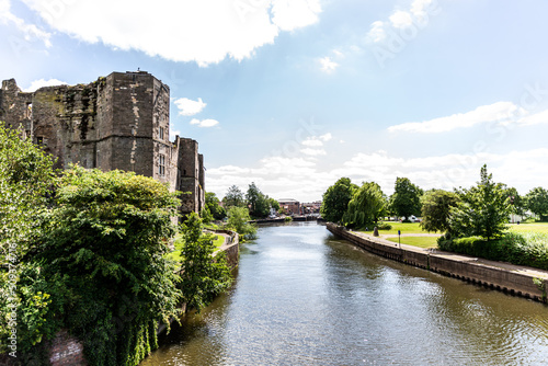 Medieval Gothic castle in Newark on Trent, near Nottingham, Nottinghamshire, England, UK. view with Trent River in summer