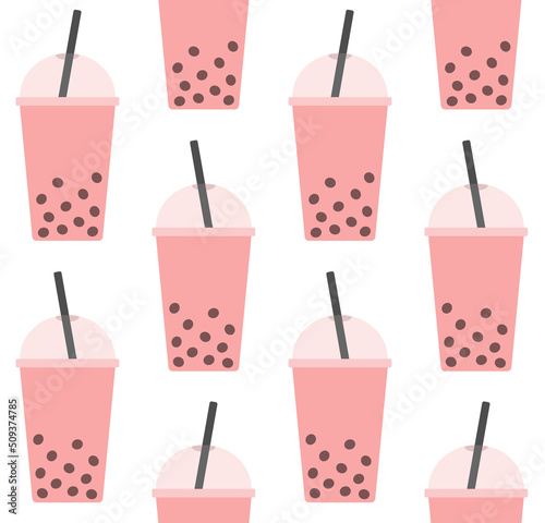 Vector seamless pattern of flat boba bubble tea isolated on white background