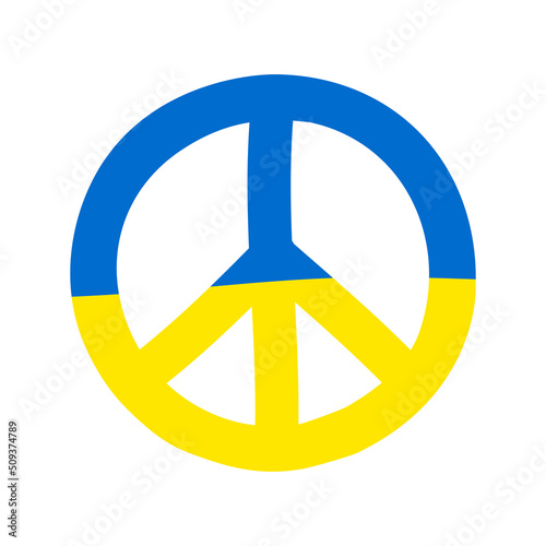 Vector hand drawn doodle sketch peace sign with Ukraine flag isolated on white background