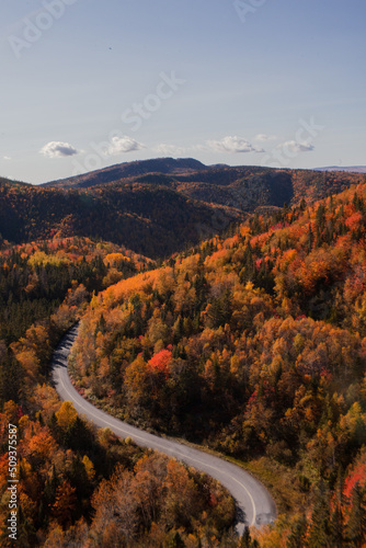 serpentine road fall mountains