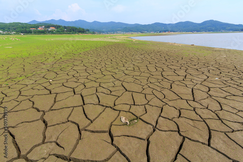 가뭄으로 갈라진 저수지와 강들의 바닥